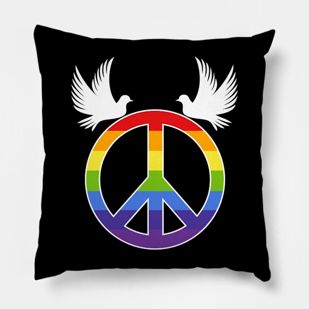 White Dove Rainbow Peace Symbol Pillow by Wareham Spirals