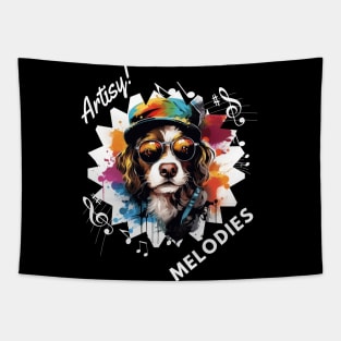 Artistic Dog with Beret: "Artsy Melodies" Tapestry