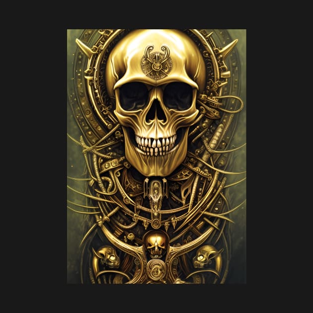 Skull With Gold Ornaments | Gold Skull Artwork | Armored Skull | Dystopian Skull | Skull Warrior by GloomCraft