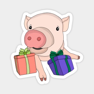 Pig Playing with Gift Boxes Magnet