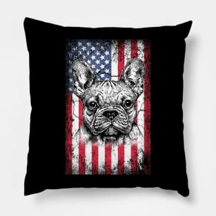 Patriotic French Bulldogs American Flag Pillow