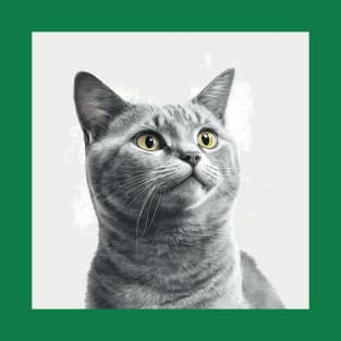 Illustration of grey haired concentrated cat looking to the side T-Shirt