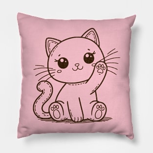 Cute Cat Lineart Retro Design for Kitten Lovers Pillow