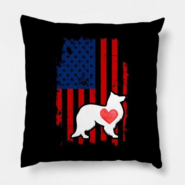 Sheltie Merica Usa American Flag Pillow by DollochanAndrewss