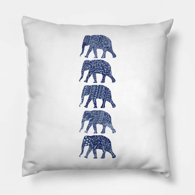 Patterned Elephants(navy) Pillow by kanikamathurdesign