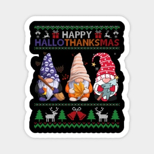 Halloween Thanksgiving Christmas Happy HalloThanksMas Gnomes T-Shirt Magnet