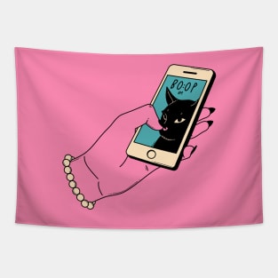 Boop Nose Black Cat in pink Tapestry