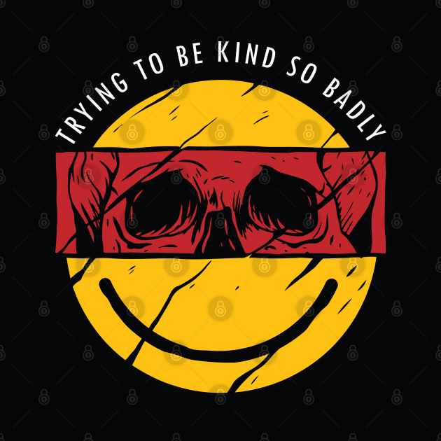 Be Kind Funny Yellow Smiley Vintage Face with Skull On by A Comic Wizard