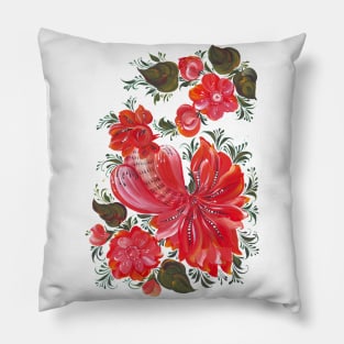 Bird rooster in Russian folk art style Pillow