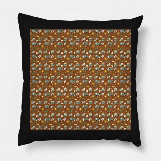 California Dreaming Pets on Vacation Retro Pattern in Terra Cotta Pillow by JessDesigns