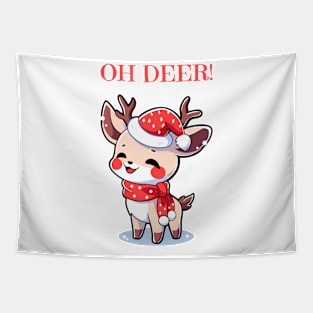 Cute Christmas deer with Santa hat Tapestry