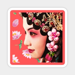 Chinese Opera Star with Lotus Flowers Coral - Hong Kong Retro Magnet