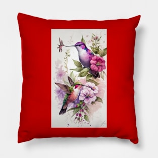 Hummingbird Floral Watercolor Pink Purple Paint Flowers Pillow