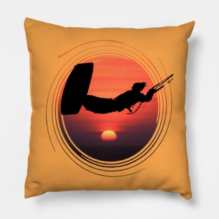 Kiter Action Freestyle Artistic Black Vector And Sunset Pillow