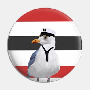 Captain Seagull on Red and Black Stripes Pin