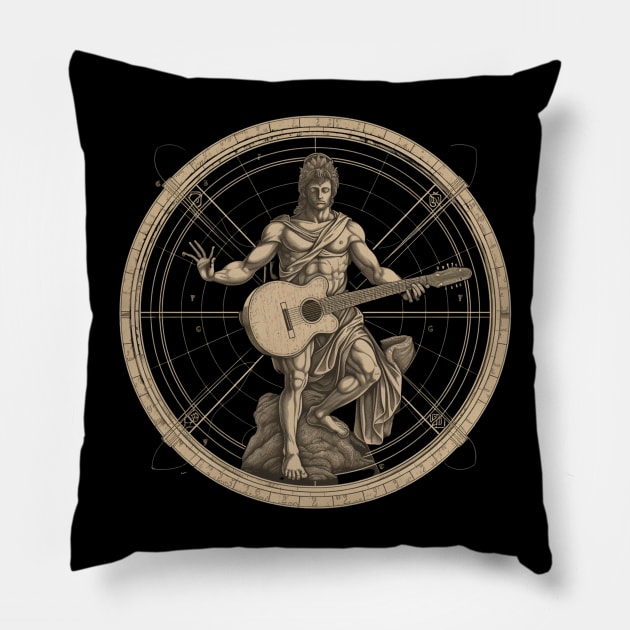 Da Vinci Vitruvian Man Guitar Rock Pillow by zackdesigns