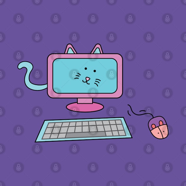 cute computer cat with keyboard and mouse by wordspotrayal