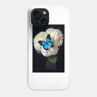 Blue Butterfly On White Hydrangea Phone Case