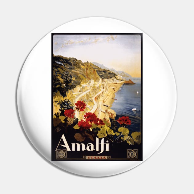 Amalfi, Italy Vintage Travel Poster Design Pin by Naves