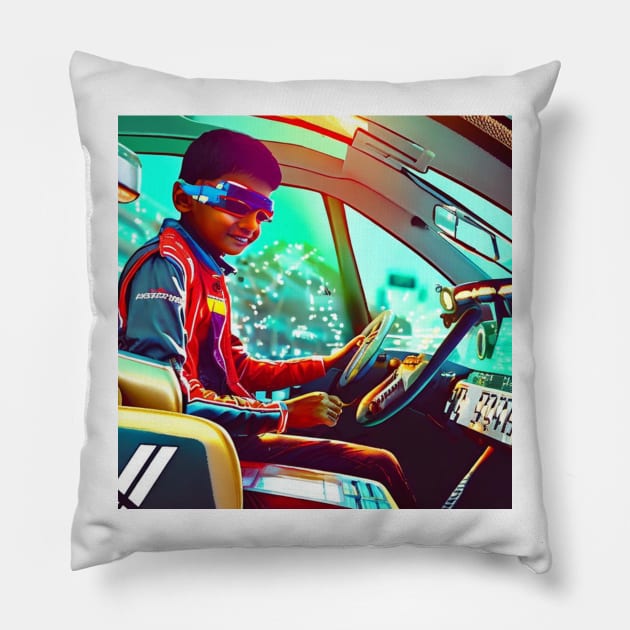 Cyber Boy Race Car Driver Pillow by emiliapapaya