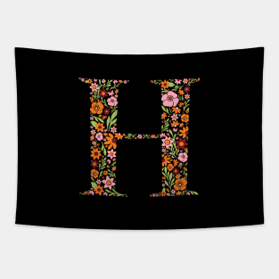 Retro Floral Letter H Tapestry