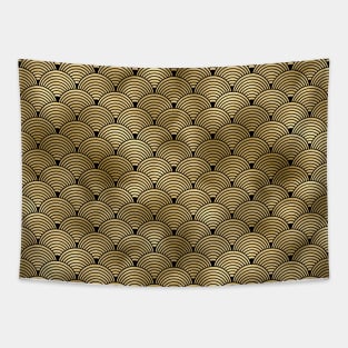 Ringed Scales in Black and Gold Vintage Faux Foil Art Deco Vintage Foil Pattern Tapestry