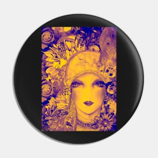 MUSTARD INDIGO FLORAL ART DECO FLAPPER , COLLAGE POSTER PRINT Pin