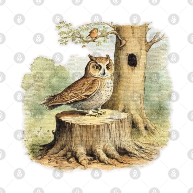 owl on a tree stump by JnS Merch Store