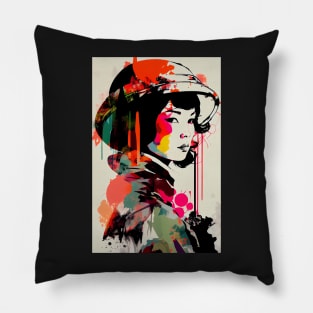 Vintage  woman in pop-art style Pillow
