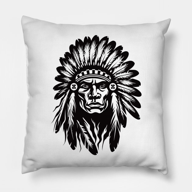 American Native Indian Brave Warrior Inspiration People Vector Graphic Pillow by Cubebox