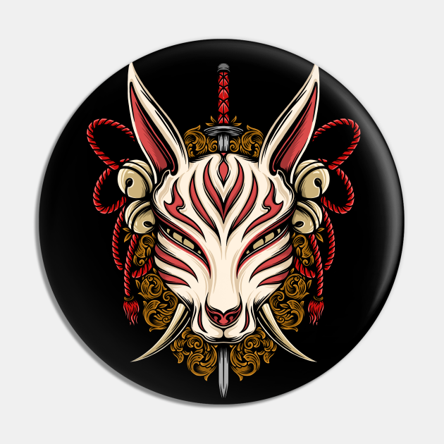 Japanese kitsune mask with sword Kitsune Mask Pin TeePublic