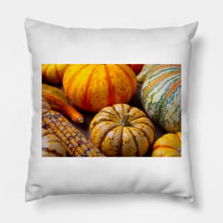 Colorful Autumn Pumpkin Stll life With Indian Corn Pillow