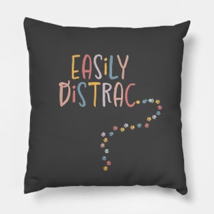 Easily Distrac Distracted Funny Dogs Cats Pawprint Pillow