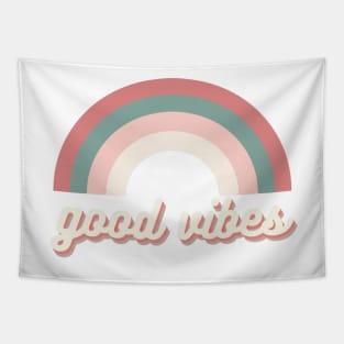 good vibes rainbow retro trendy text Tapestry