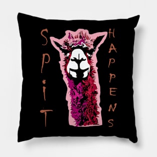 Quirky Llama SPIT HAPPENS Design - Funny Alpaca Head Art Pillow