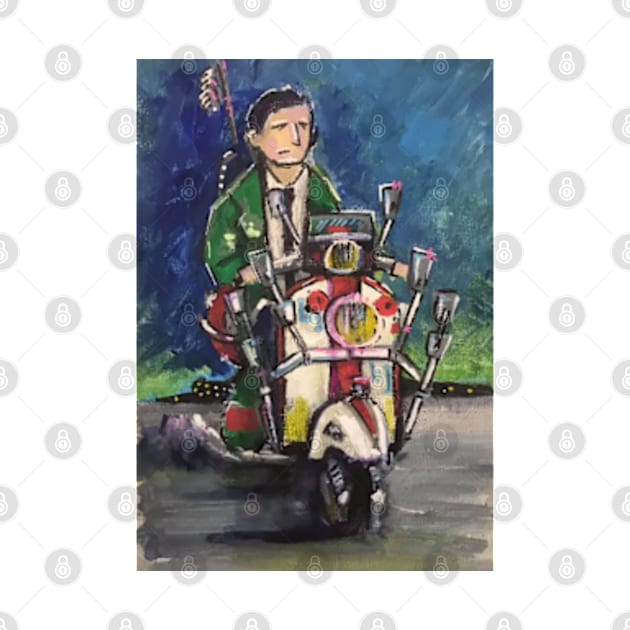 Retro Scooter, Classic Scooter, Scooterist, Scootering, Scooter Rider, Mod Art by Scooter Portraits