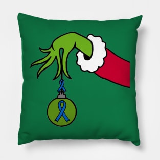 The Green Mean One holding a Awareness Ribbon Christmas Ball (Blue) Pillow