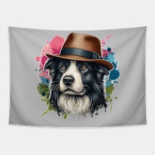 Border Collie Wearing Straw Hat Tapestry