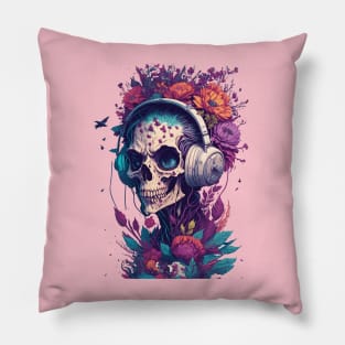 Zombie Wearing Trendy Headphone With Flowers Pillow