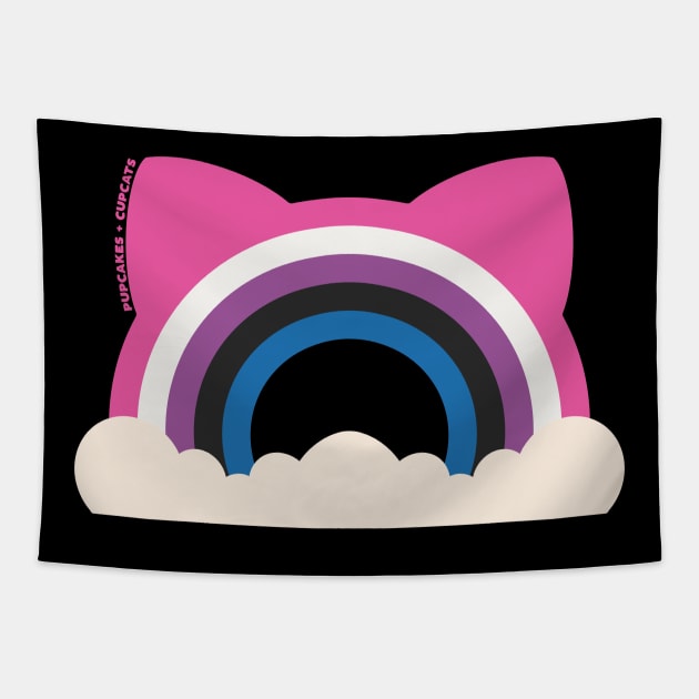 Gender Fluid Pride Cat Ear Rainbow Tapestry by Pupcakes and Cupcats