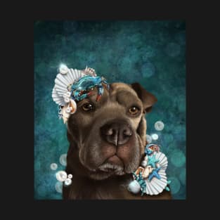 Zodiac Shar Pei under the sea, covered in starfish and shells T-Shirt