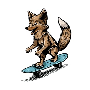 Cool Wolf Doing Sport and Skating With Skateboard T-Shirt