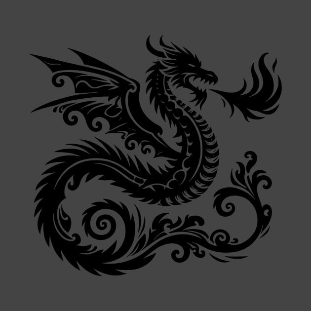 Mystical Black Dragon Tribal Art Fantasy by NedisDesign