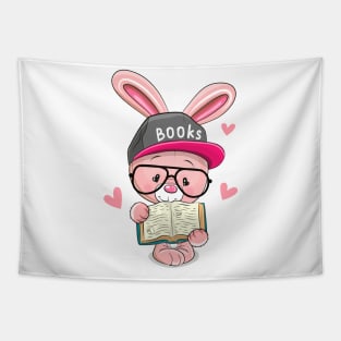 Cute smart bunny with glasses and a book Tapestry