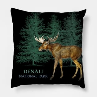 Denali National Park Alaska USA Moose Tree Silhouette Pillow