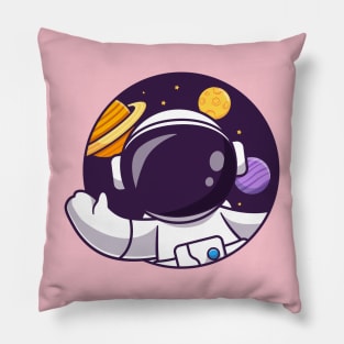 Cute Astronaut Waving Hand In Space Hole Cartoon Pillow