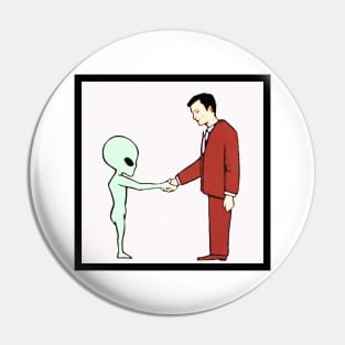 Alien Handshake With Man Pin