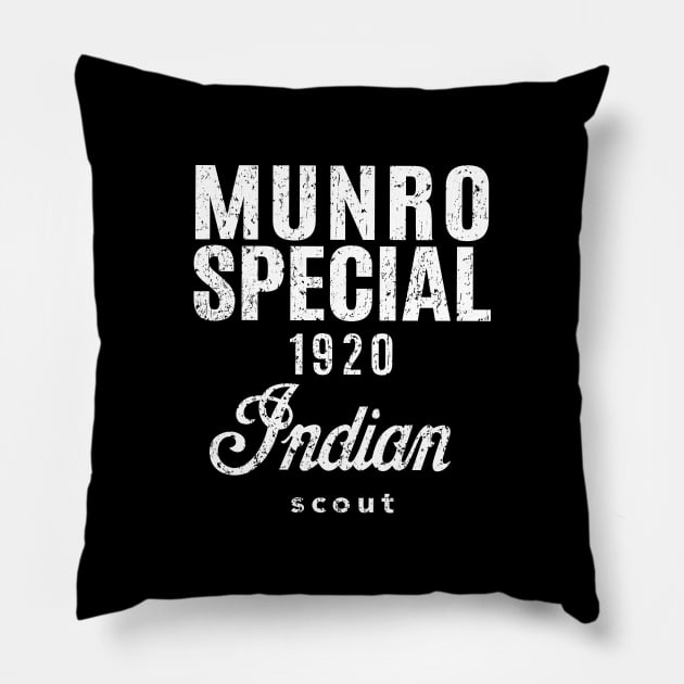 Munro Special - 'The world's fastest Indian' - worn white print Pillow by retropetrol