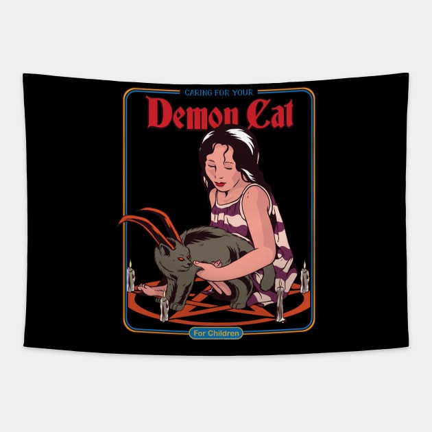 Caring for your Demon Cat - Vintage Parody Tapestry by uncommontee