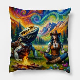 Cowgirl Dragon Campfire Pillow